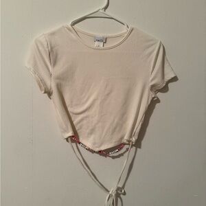 Rue21 Cream Ribbed Crop Top with Tie Accents